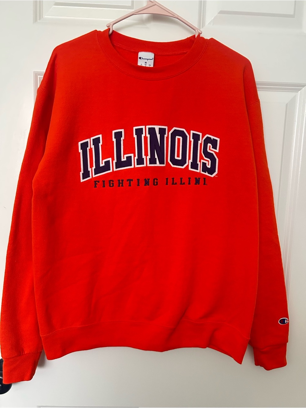 Champion Orange Crewneck Sweatshirt with 'Illinois' Graphic